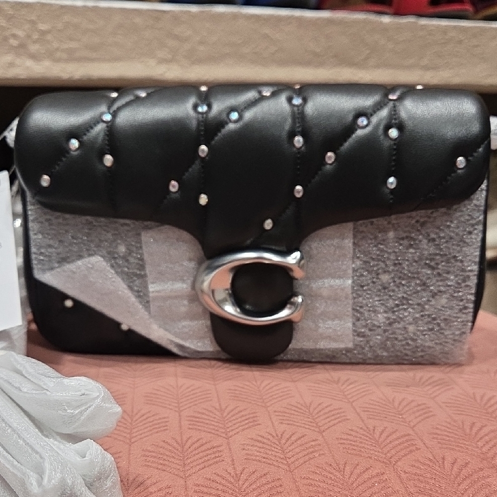 Coach Black and Silver Studded Clutch Wristlet
